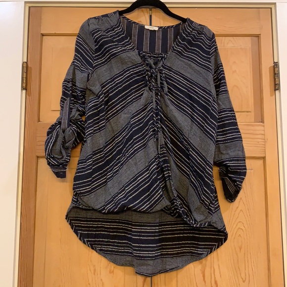 Navy and white striped 3/4 sleeve top - Picture 1 of 4